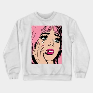 Pink Hair Sad Crying Girl Vintage Comic 50s Crewneck Sweatshirt